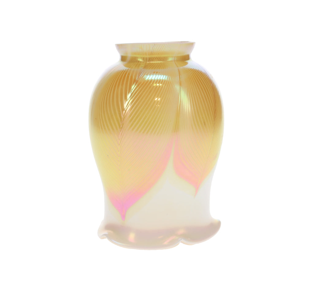 2-1/4" fitter, Art Glass Fixture Shade Opal and Gold Iridescent Finish, 5-1/4" Tall (08924)
