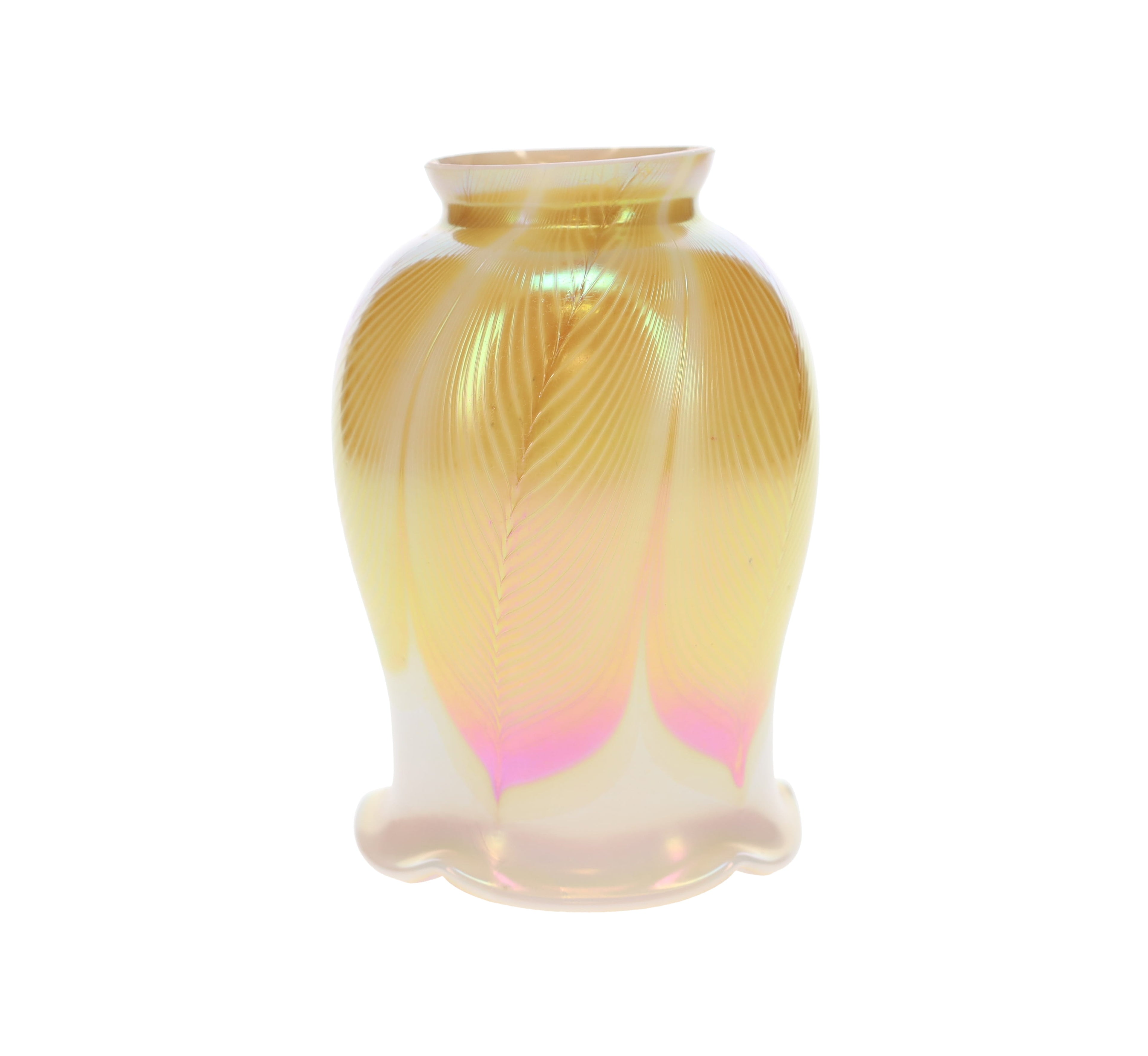 2-1/4" fitter, Art Glass Fixture Shade Opal and Gold Iridescent Finish, 5-1/4" Tall (08924)
