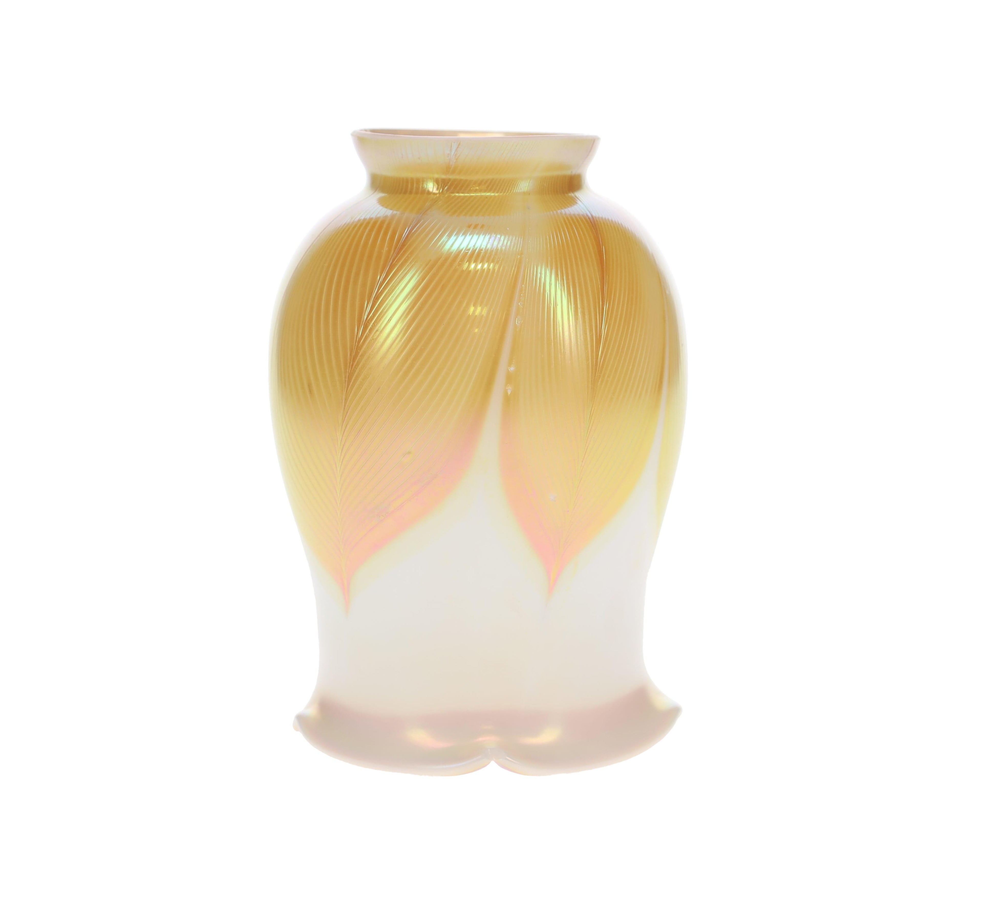 2-1/4" fitter, Art Glass Fixture Shade Opal and Gold Iridescent Finish, 5-1/4" Tall (08924)