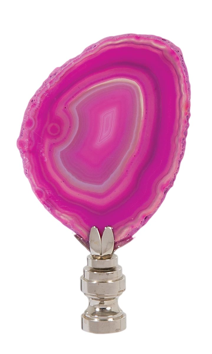 Natural Pink Agate Stone Lamp Finial w/Nickel Base, 2.5"~3.5" Tall (11053NK)