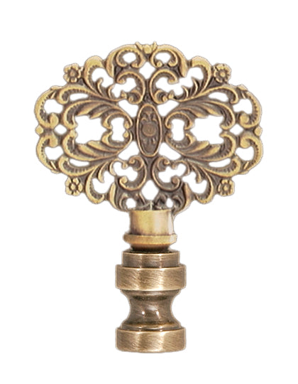 2-3/8" Tall Die Cast Rosette Finial Tap 1/4-27F Antique Brass Finish (11129A)