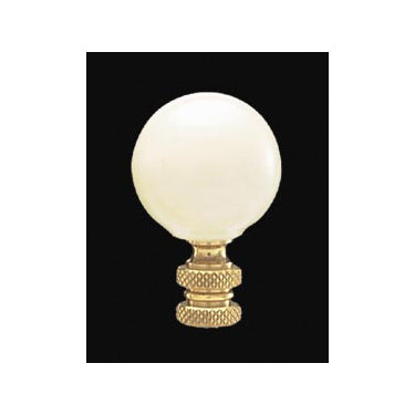 2" Diam. Beige Ceramic Ball Finial Polished and Lacquered Brass Base (11147)