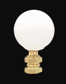 2" Diam White Ceramic Ball Finial Polished & Lacquered Brass Base 1/4-27F Tap (11150)
