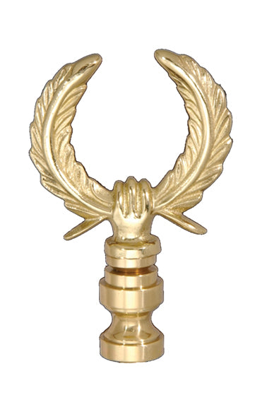 2-5/8" Tall Die Cast Feather Wreath Brass Finial 1/4-27 Tap (11185)