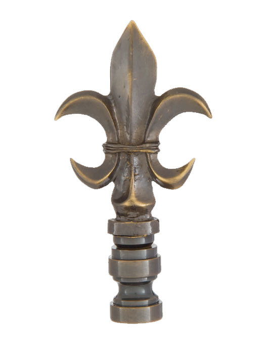 3" Tall Fleur De Lis Design Cast Metal Finial Antique Brass Finish 1/4-27F Tap (11221A)