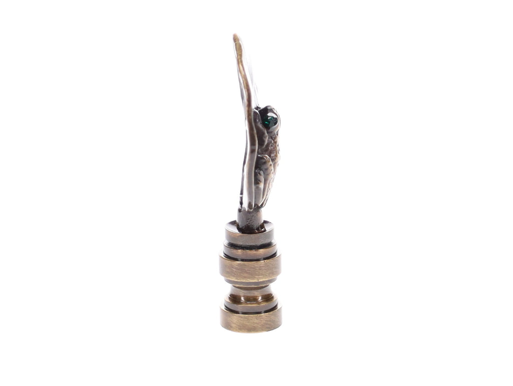 2-3/8" Tall Tree Frog Design Cast Metal Finial Antique Brass Finish 1/4-27F Tap (11239A)