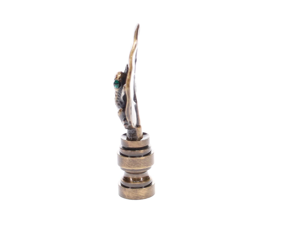 2-3/8" Tall Tree Frog Design Cast Metal Finial Antique Brass Finish 1/4-27F Tap (11239A)