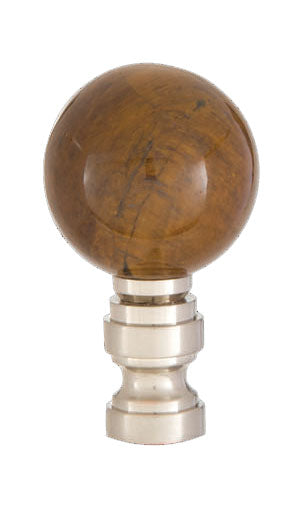 2" Tall Tiger Eye Design 30mm Ball Finial Satin Nickel Brass Base 1/4-27F Tap (11246S)
