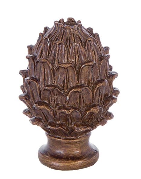 2" Tall x 1-3/8" Diam Antique Brass Finish Resin Lamp "Pineapple" Finial 1/4-27F Tap (11333)
