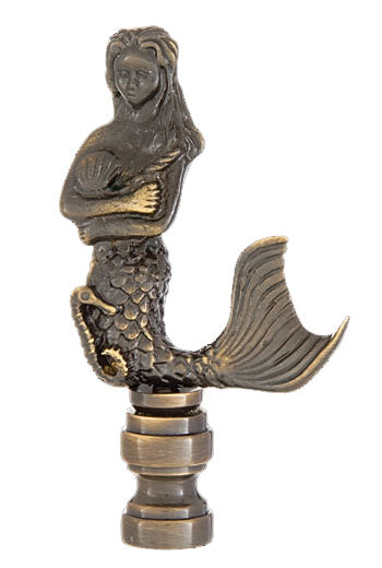 2-7/8" Tall Mermaid Design Solid Brass Finial Antique Brass Finish 1/4-27F Tap (11262A)