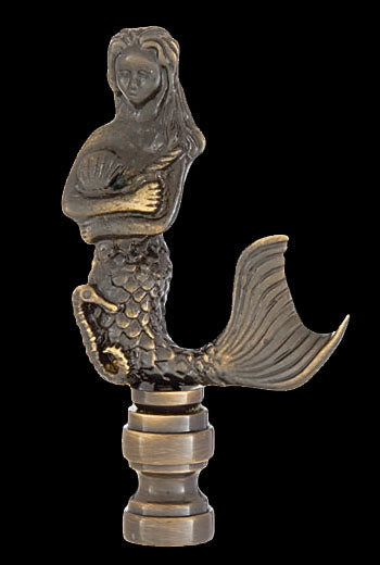2-7/8" Tall Mermaid Design Solid Brass Finial Antique Brass Finish 1/4-27F Tap (11262A)