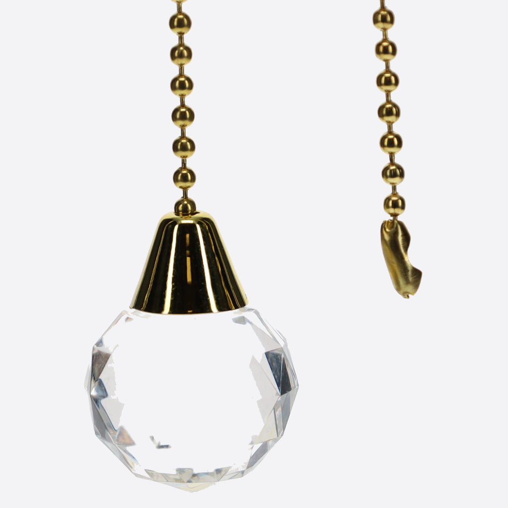 19" Length Brass Pull Chain Clear Glass Diamond Pattern Ball Pendant (15004)