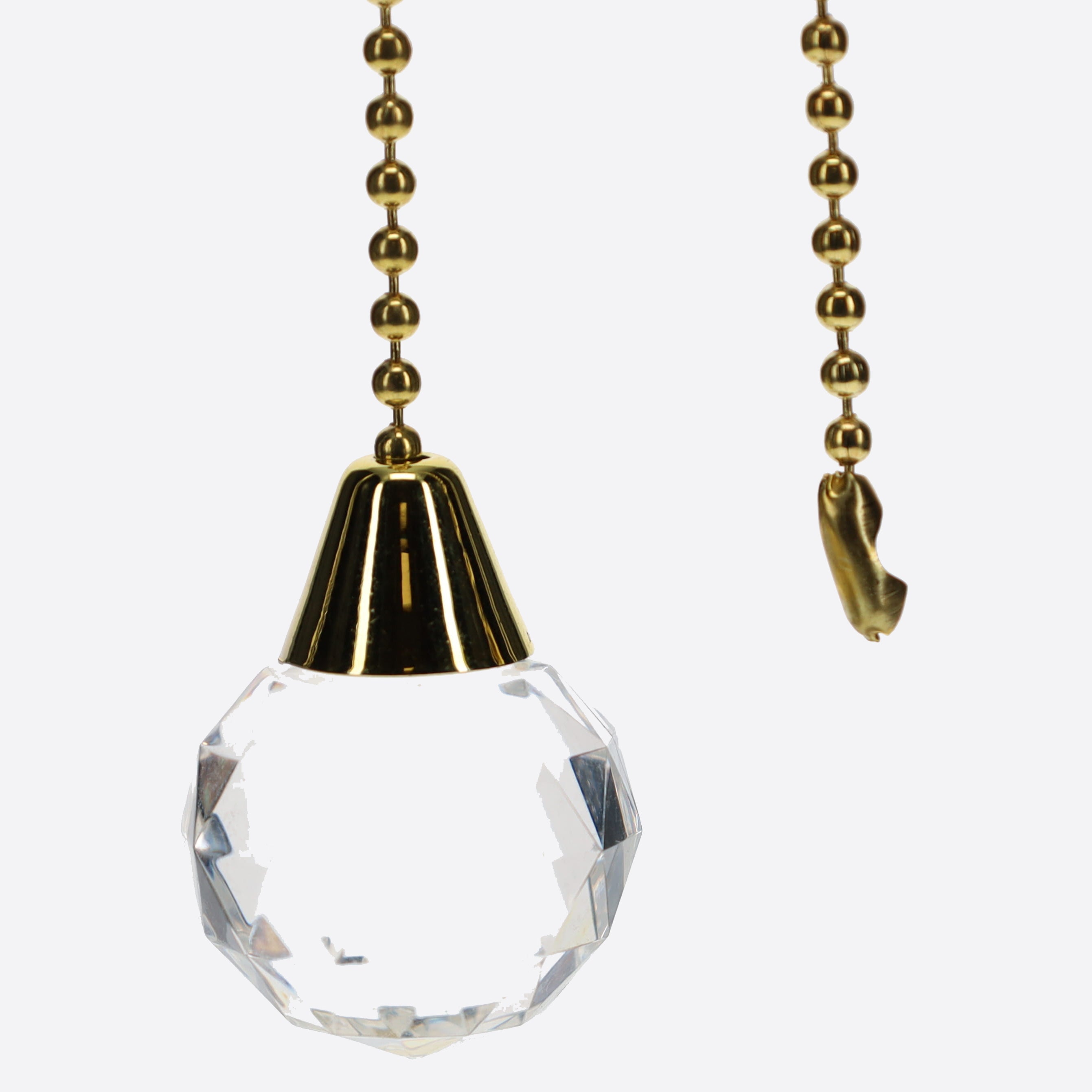 19" Length Brass Pull Chain Clear Glass Diamond Pattern Ball Pendant (15004)
