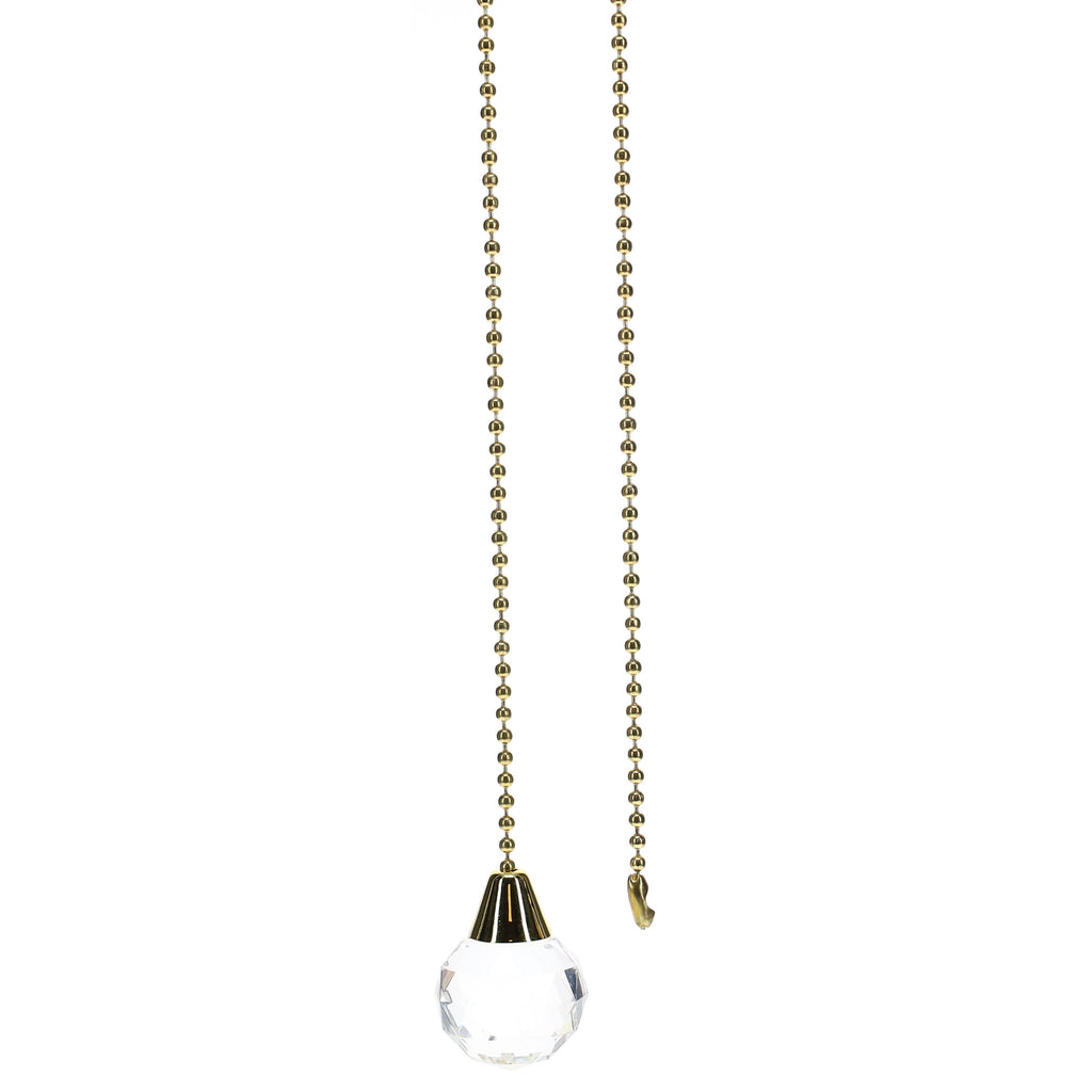 19" Length Brass Pull Chain Clear Glass Diamond Pattern Ball Pendant (15004)