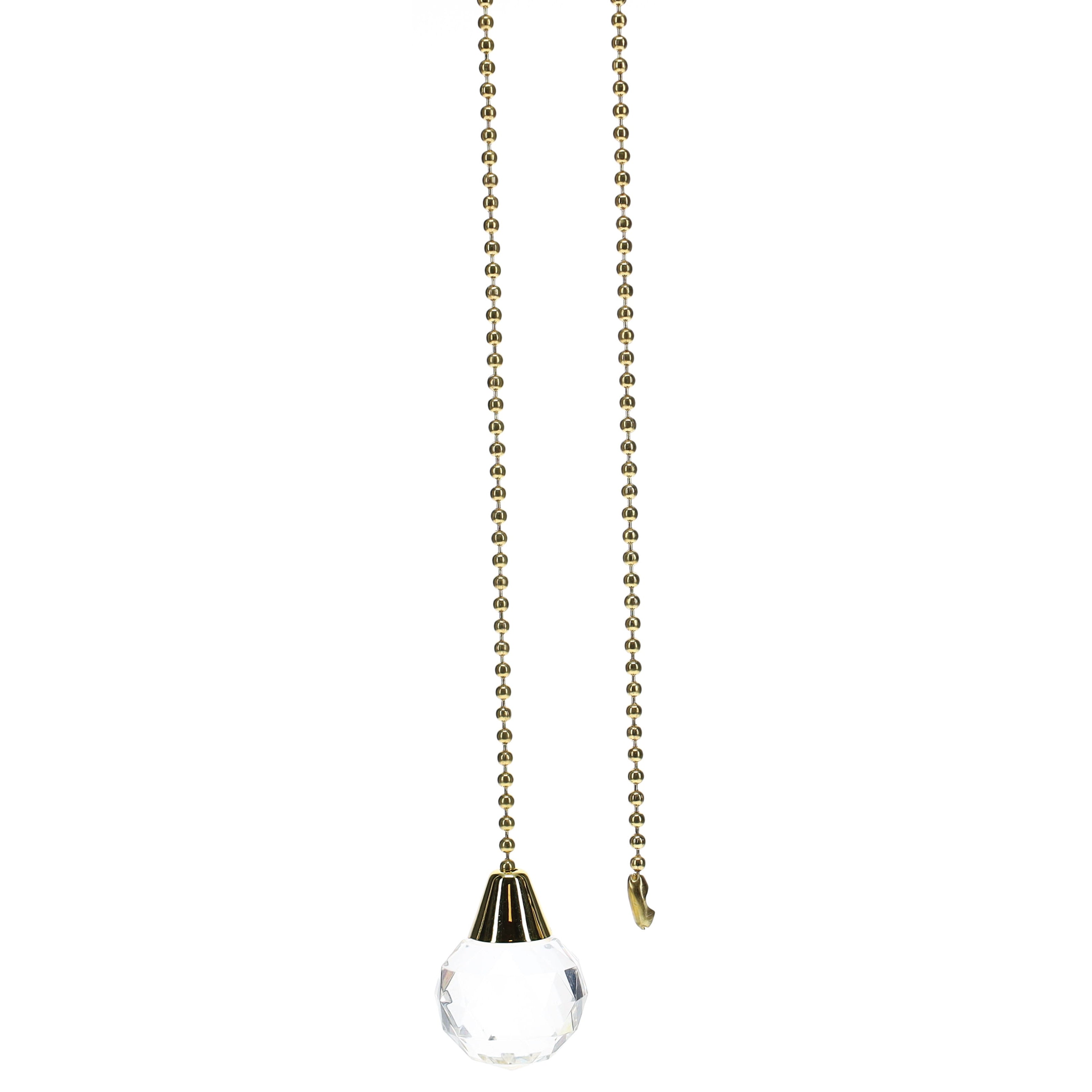 19" Length Brass Pull Chain Clear Glass Diamond Pattern Ball Pendant (15004)