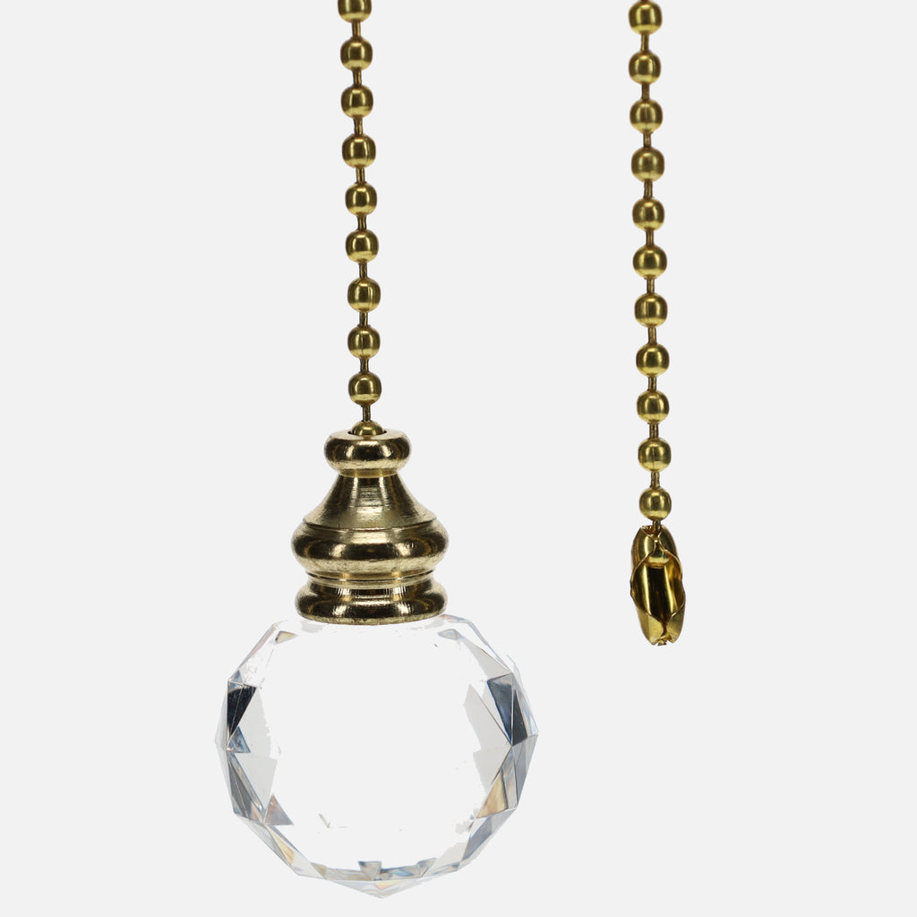 19" Length Brass Pull Chain Clear Glass Diamond Pattern Ball Pendant (15005)