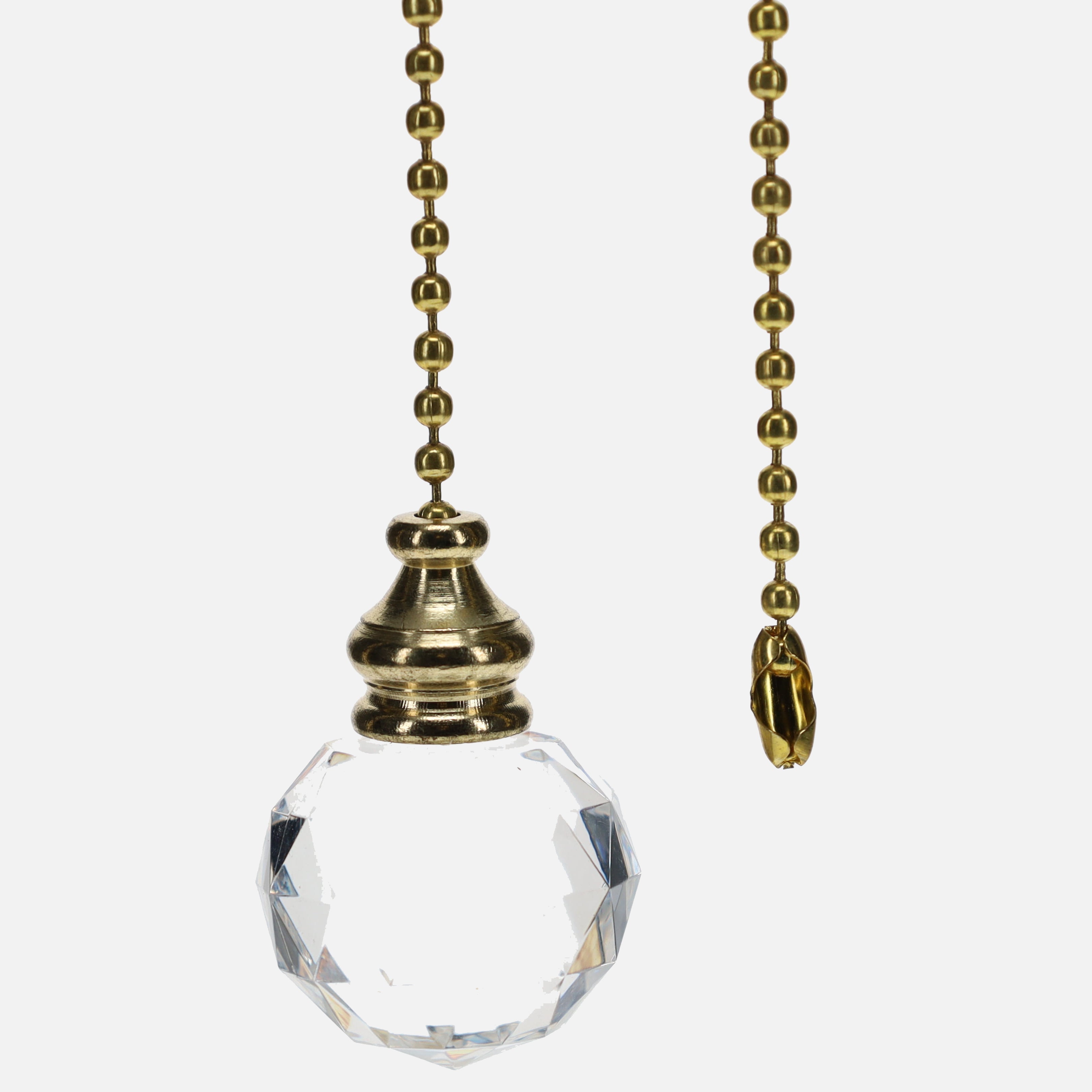 19" Length Brass Pull Chain Clear Glass Diamond Pattern Ball Pendant (15005)