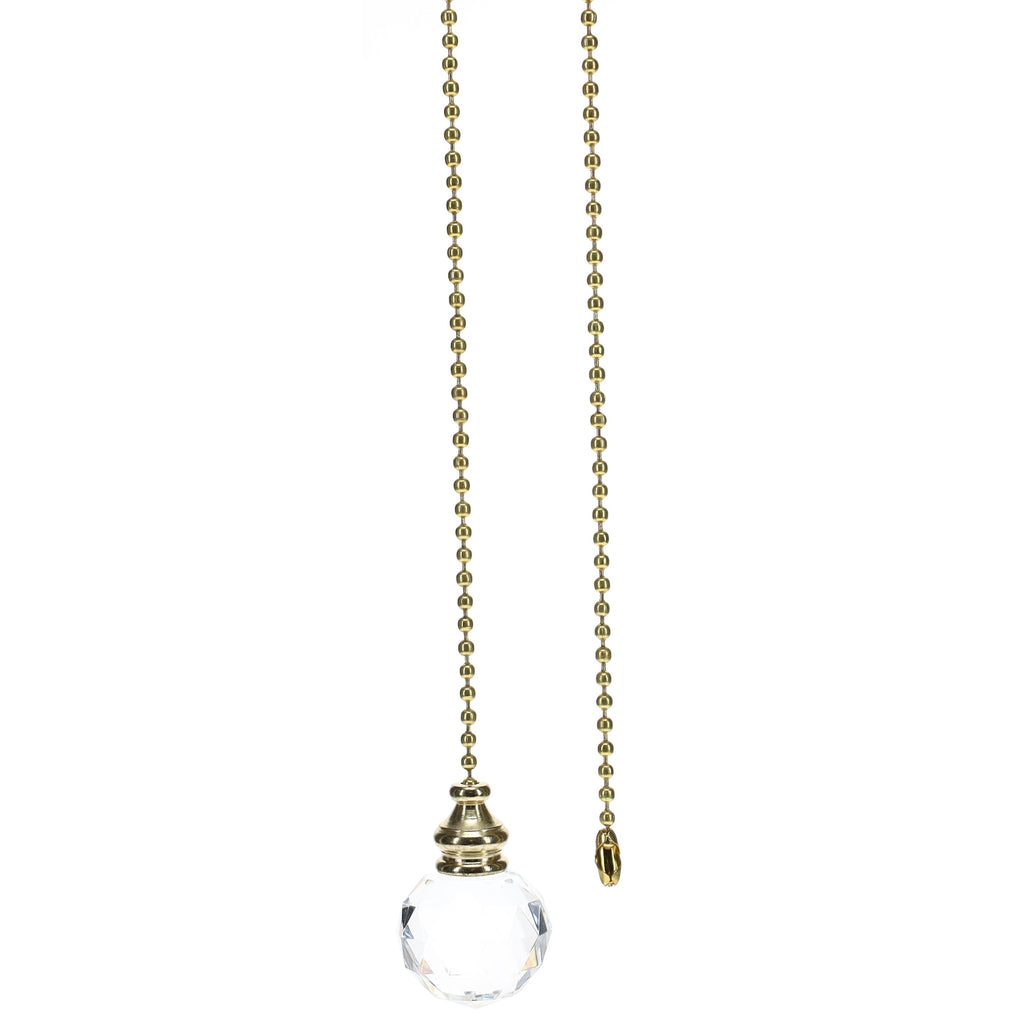 19" Length Brass Pull Chain Clear Glass Diamond Pattern Ball Pendant (15005)