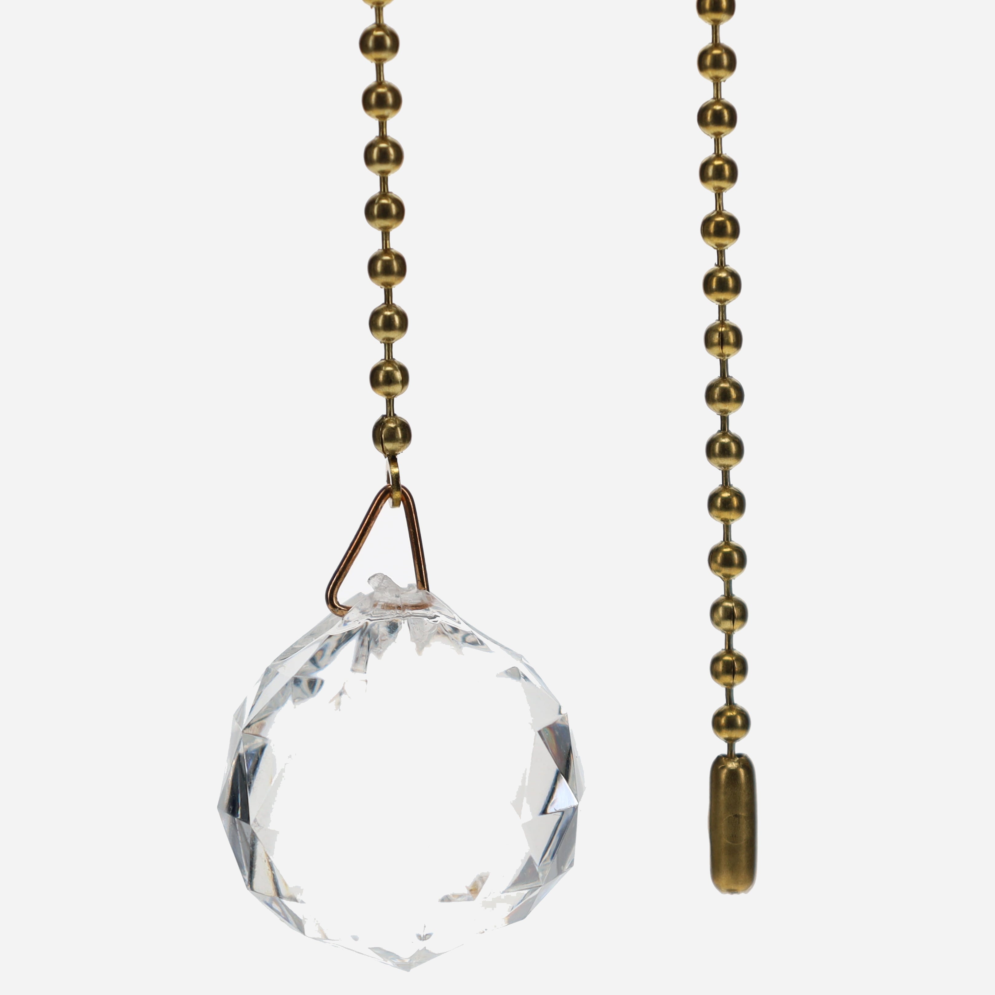 19" Length Brass Pull Chain Clear Glass Diamond Pattern Ball Pendant (15006)