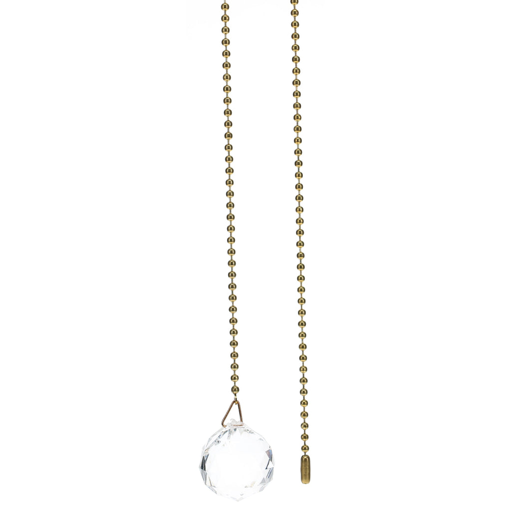 19" Length Brass Pull Chain Clear Glass Diamond Pattern Ball Pendant (15006)