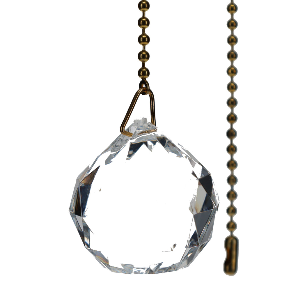20" Length Brass Pull Chain Clear Glass Diamond Pattern Ball Pendant (15006L)
