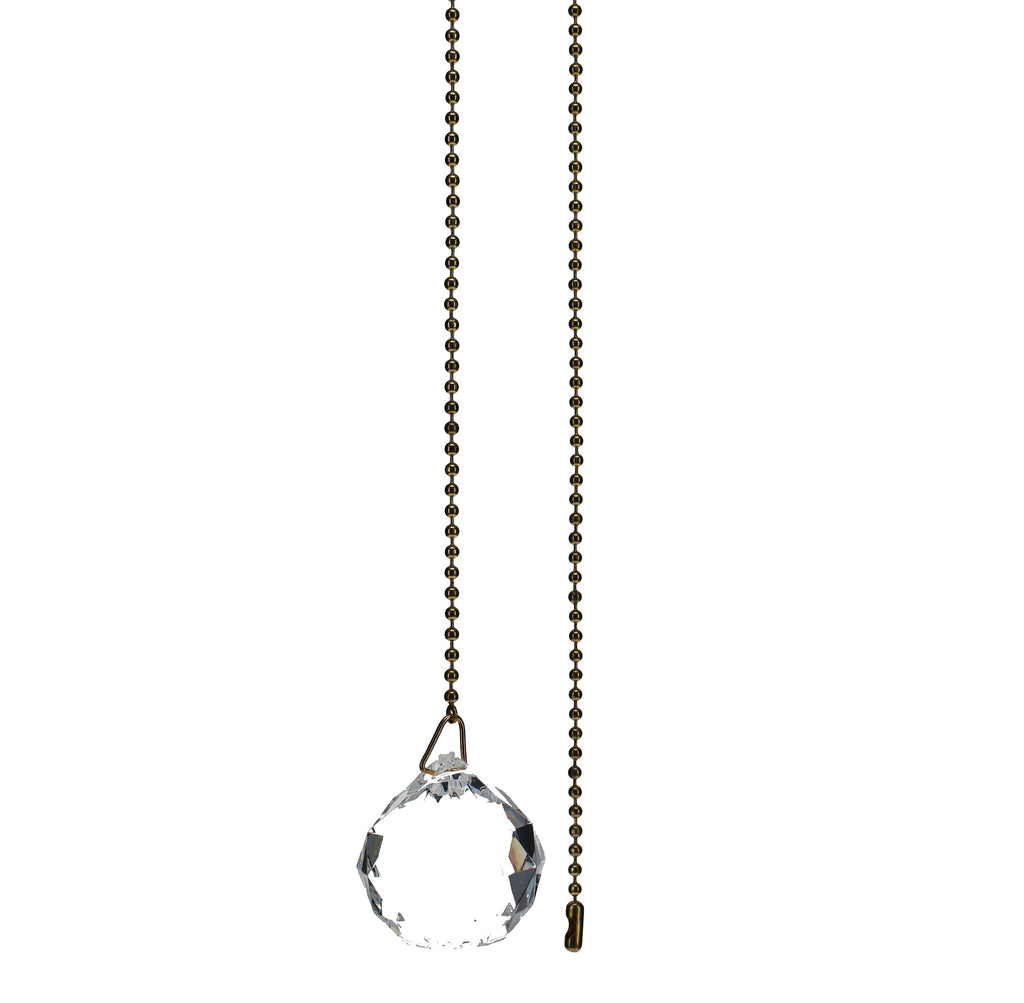 20" Length Brass Pull Chain Clear Glass Diamond Pattern Ball Pendant (15006L)