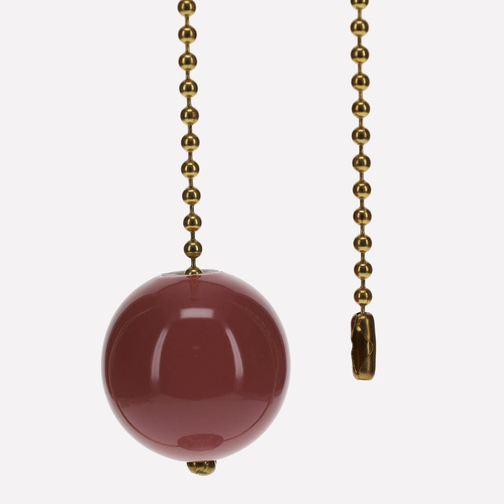 18" Length Brass Pull Chain Dark Pink Ceramic Ball Pendant (15008)