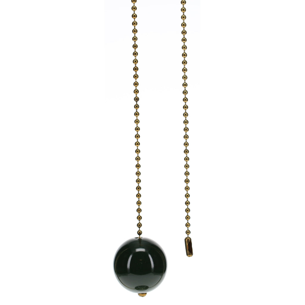 18" Length Brass Pull Chain Dark Green Ceramic Ball Pendant (15010)