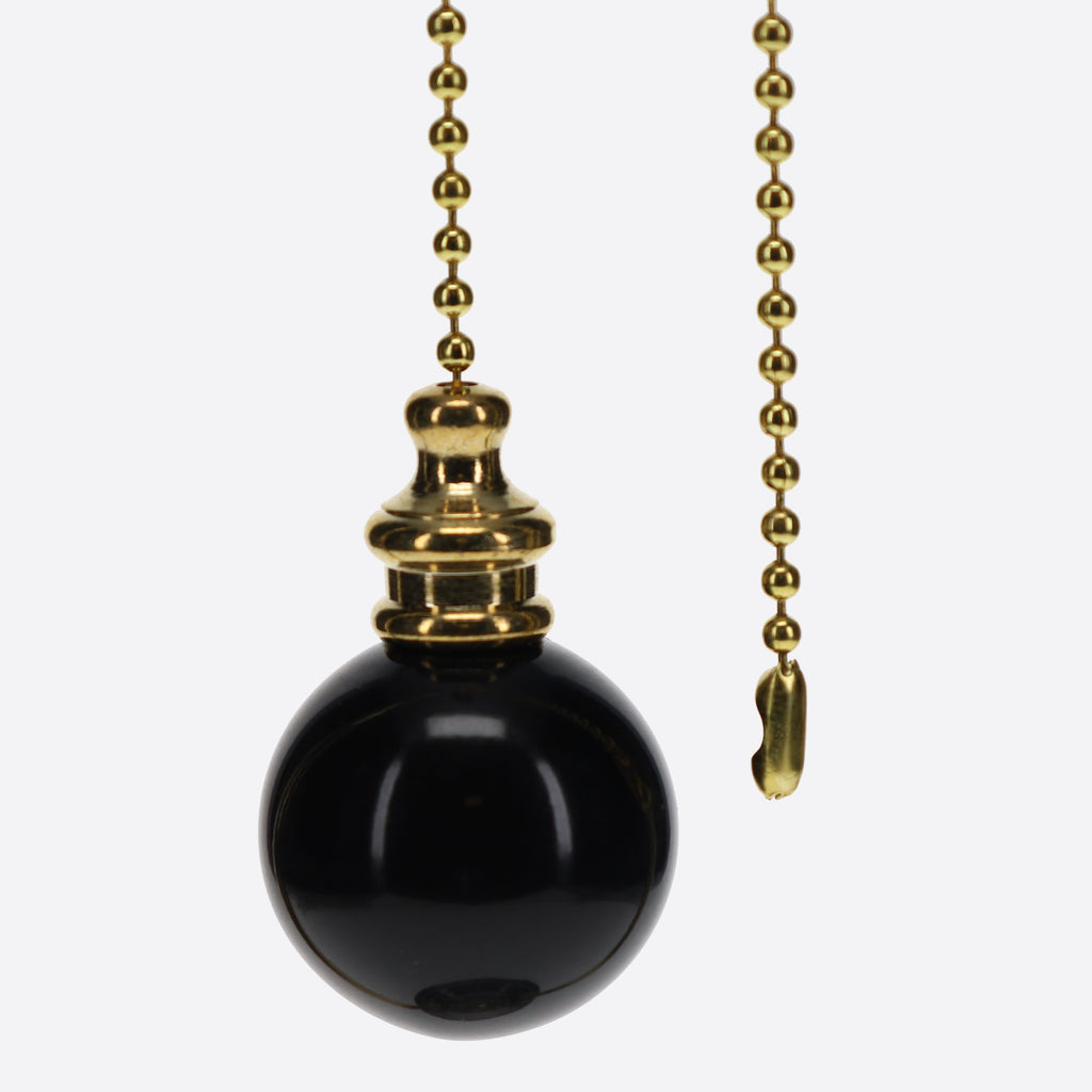 19" Length Brass Pull Chain Black Ceramic Ball Pendant (15011)