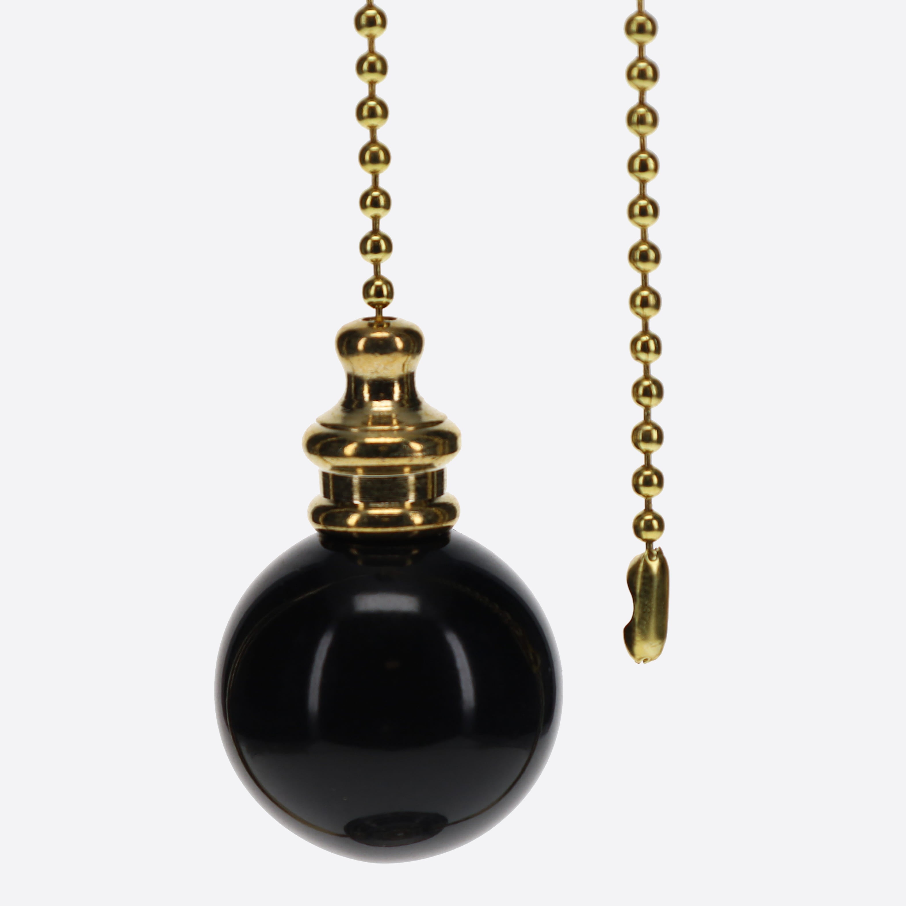 19" Length Brass Pull Chain Black Ceramic Ball Pendant (15011)