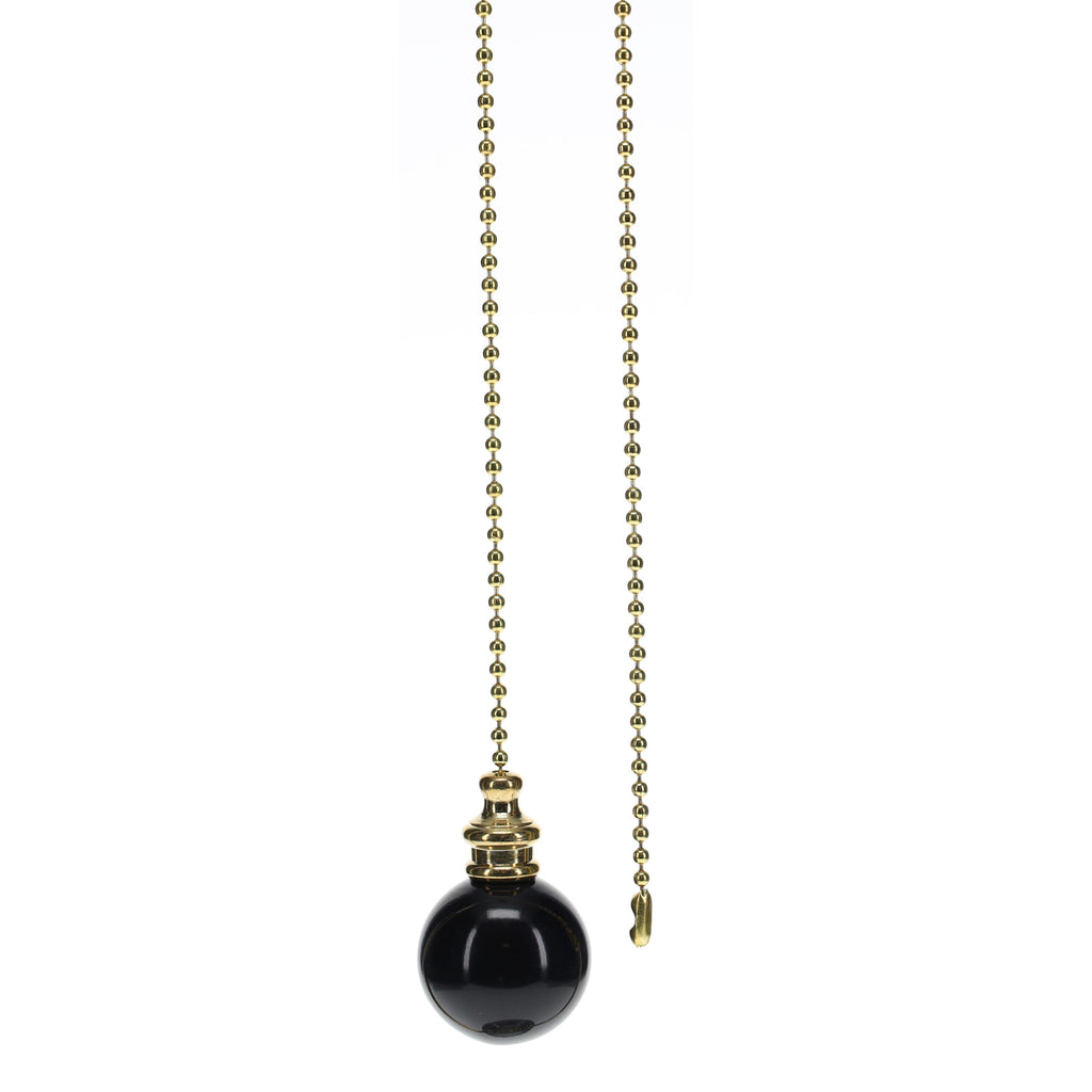 19" Length Brass Pull Chain Black Ceramic Ball Pendant (15011)