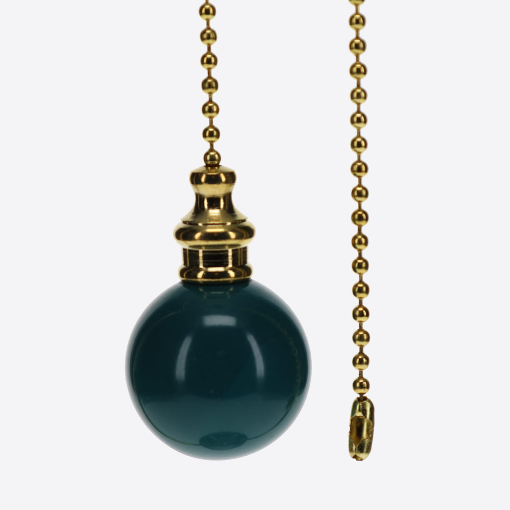 19" Length Brass Pull Chain Teal Green Ceramic Ball Pendant (15012)