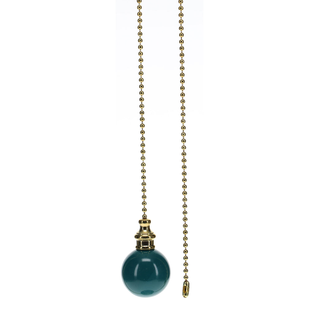 19" Length Brass Pull Chain Teal Green Ceramic Ball Pendant (15012)