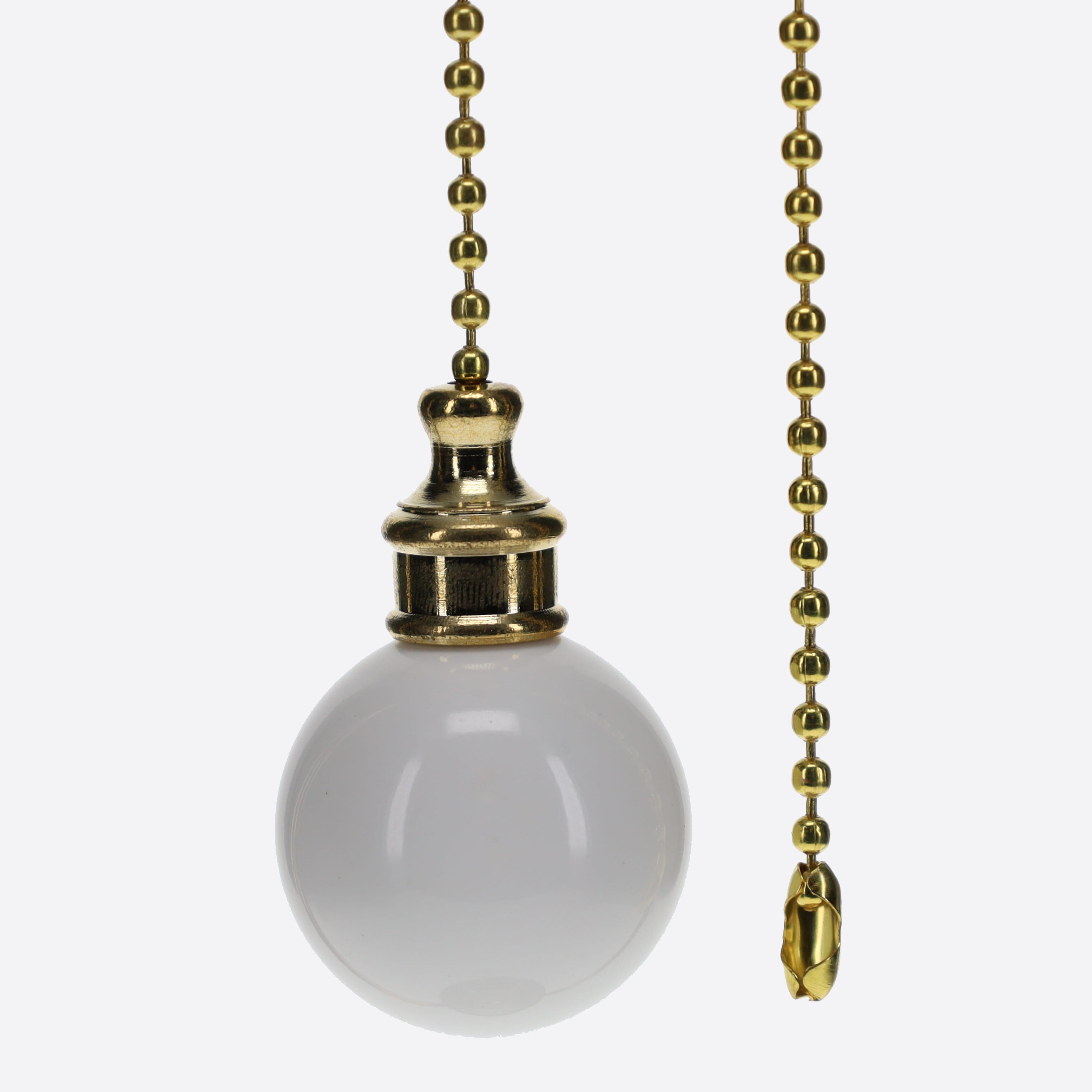 19" Length Brass Pull Chain White Ceramic Ball Pendant (15015)