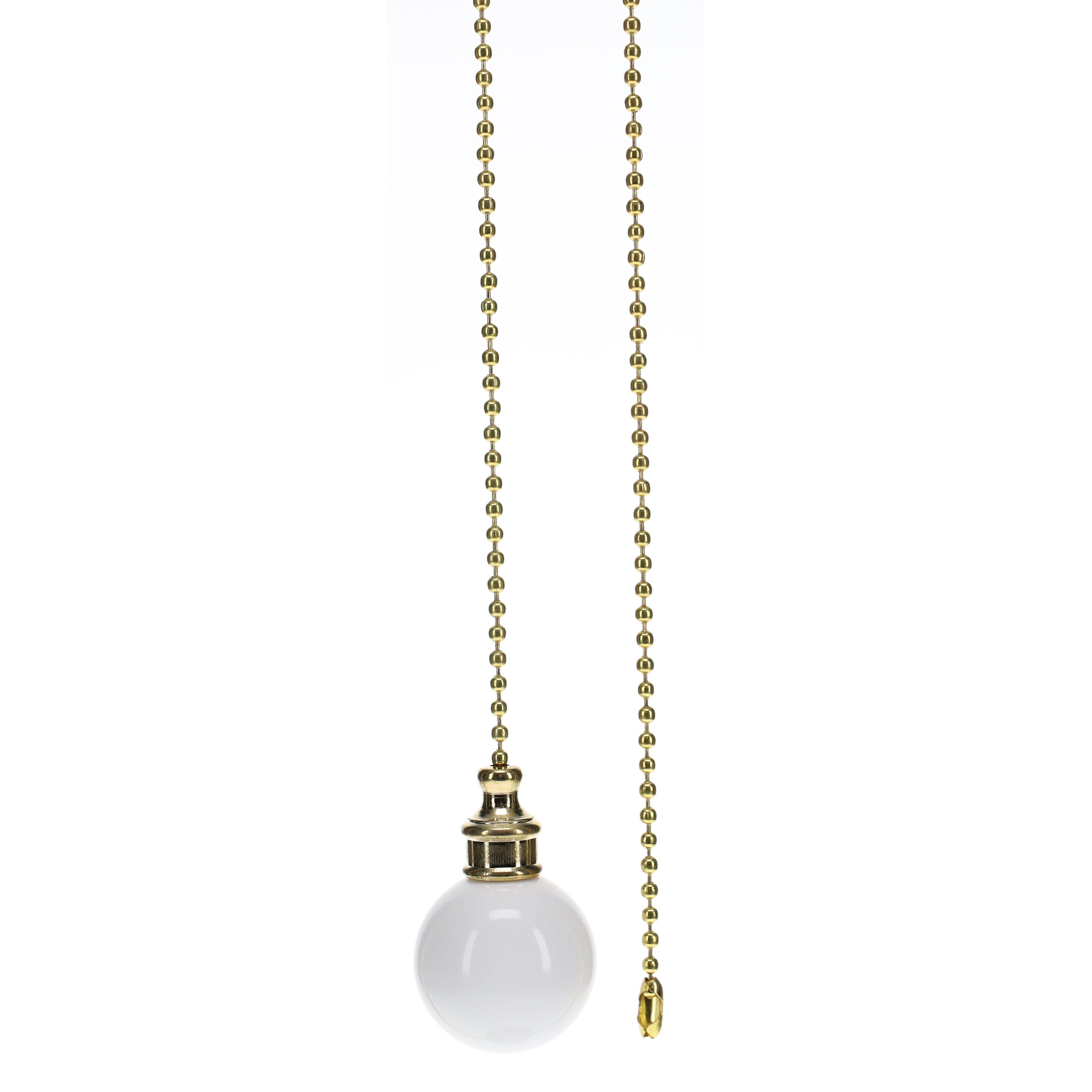 19" Length Brass Pull Chain White Ceramic Ball Pendant (15015)