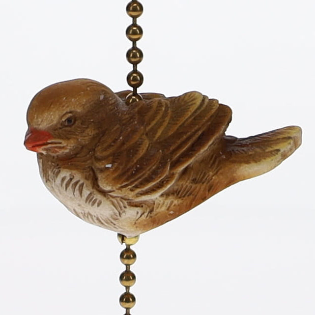 18" Length Brass Plated Pull Chain Brown Ceramic Bird (15018)