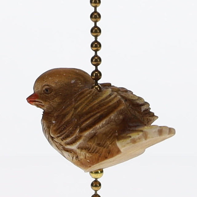 18" Length Brass Plated Pull Chain Brown Ceramic Bird (15018)