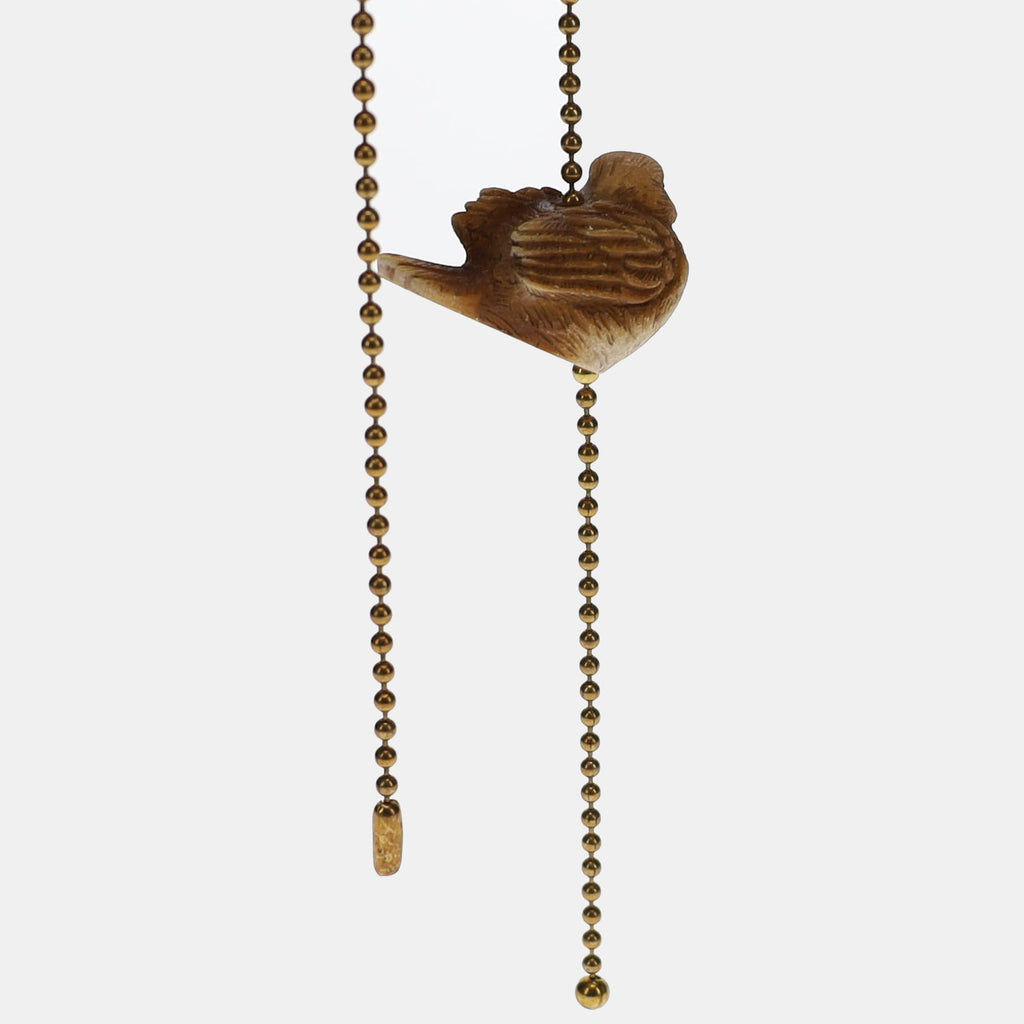18" Length Brass Plated Pull Chain Brown Ceramic Bird (15018)