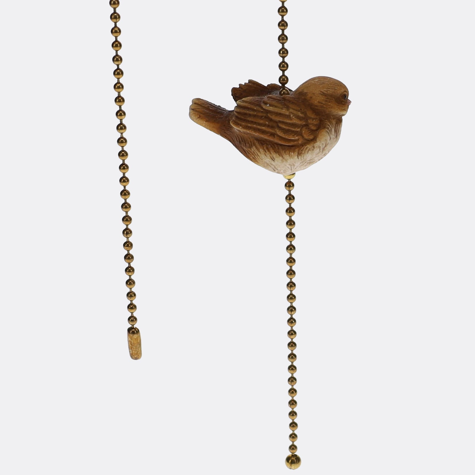18" Length Brass Plated Pull Chain Brown Ceramic Bird (15018)