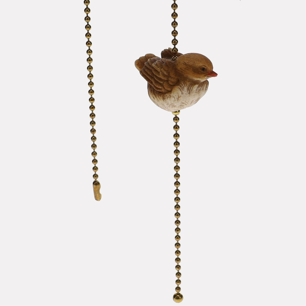 18" Length Brass Plated Pull Chain Brown Ceramic Bird (15018)