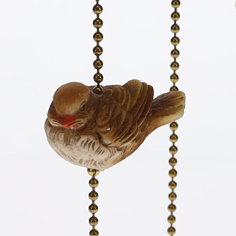 18" Length Brass Plated Pull Chain Brown Ceramic Bird (15018)