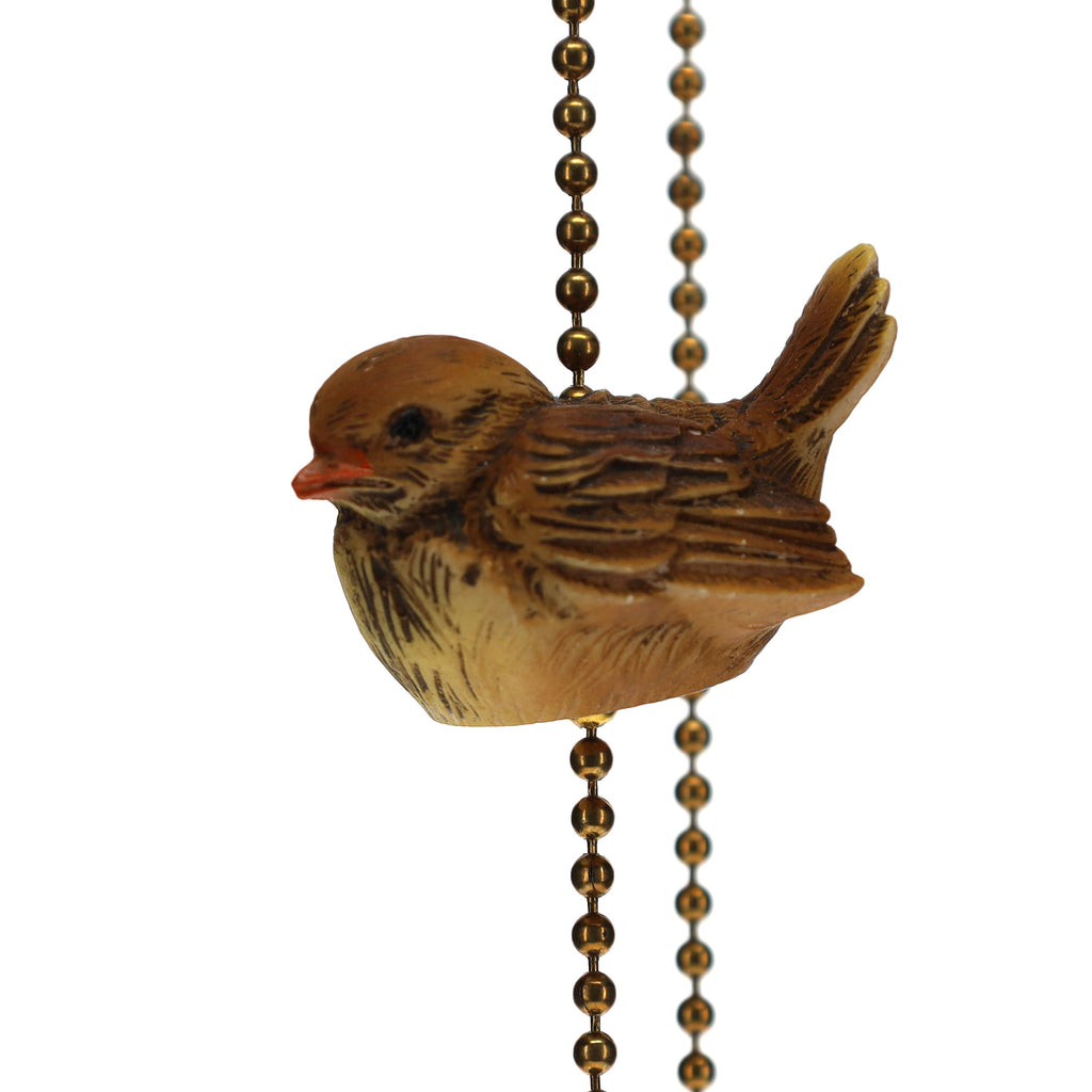 18" Length Brass Plated Pull Chain Brown Ceramic Bird (15018D)