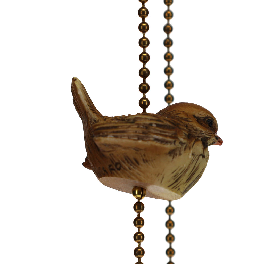 18" Length Brass Plated Pull Chain Brown Ceramic Bird (15018D)