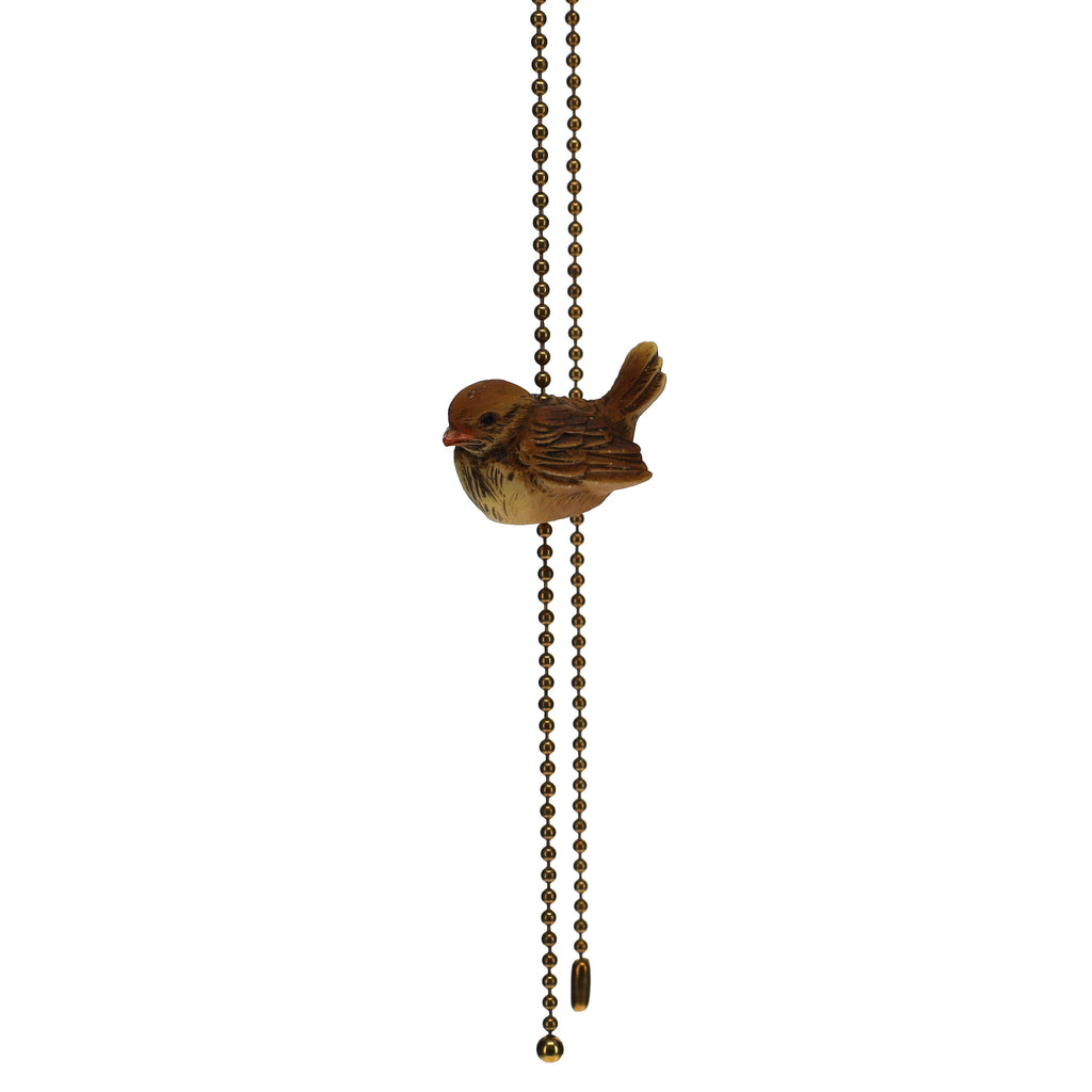 18" Length Brass Plated Pull Chain Brown Ceramic Bird (15018D)