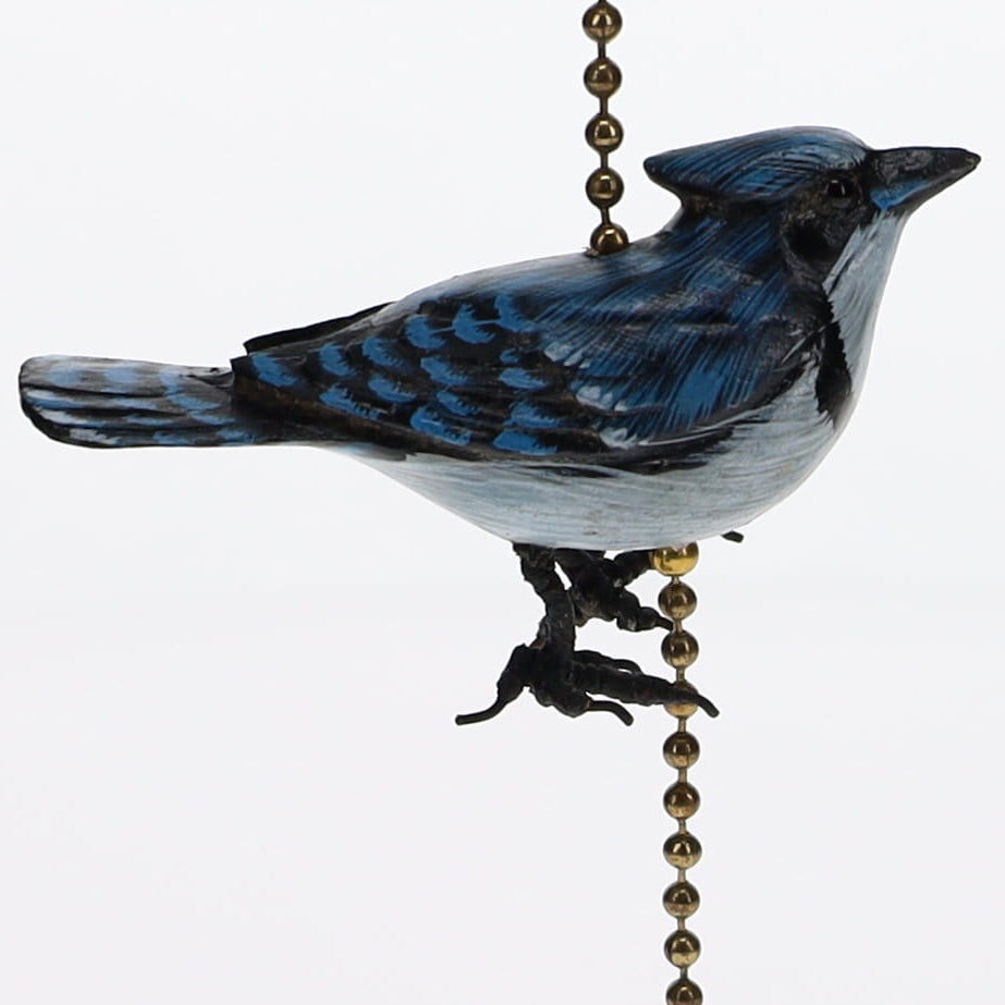 18" Length Brass Pull Chain Blue Jay Bird Ceramic (15019)
