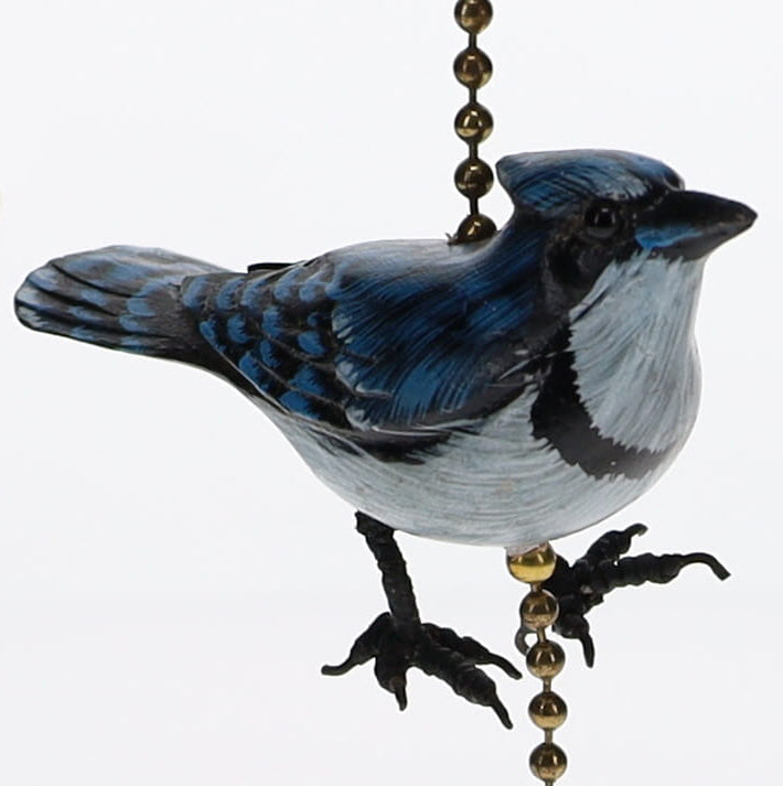 18" Length Brass Pull Chain Blue Jay Bird Ceramic (15019)