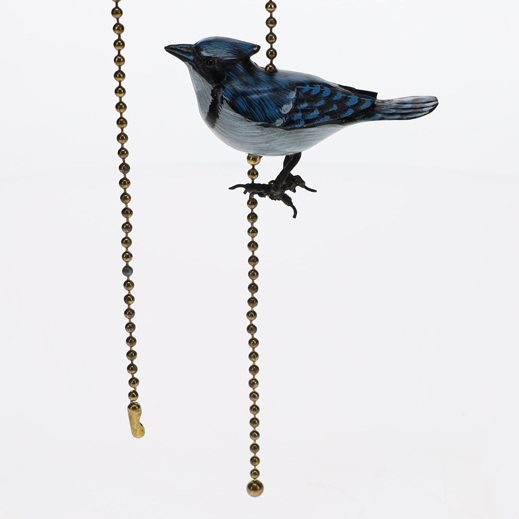 18" Length Brass Pull Chain Blue Jay Bird Ceramic (15019)