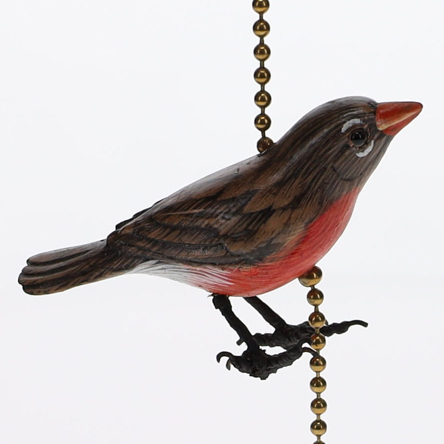 18" Length Brass Plated Pull Chain Brown & Orange Wooden Bird (15021)