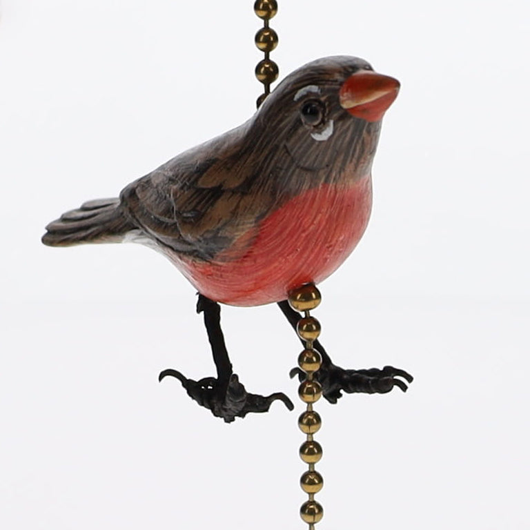 18" Length Brass Plated Pull Chain Brown & Orange Wooden Bird (15021)