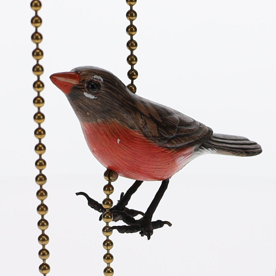 18" Length Brass Plated Pull Chain Brown & Orange Wooden Bird (15021)